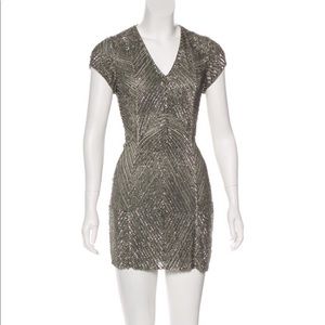 Parker beaded sequin silver silk embellished dress